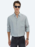 Gri Düz Oversize Fit Dokuma Casual Gömlek