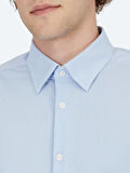 Açık Mavi Çizgili Regular Fit Casual Pamuk Karışımlı Gömlek