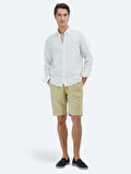 Beyaz Çizgili Regular Fit Dokuma Klasik Gömlek