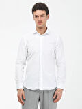 Beyaz Düz Slim Fit Dokuma Klasik Pamuk Karışımlı Gömlek