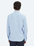 Mavi Düz Regular Fit Dokuma Klasik Pamuk Karışımlı Gömlek