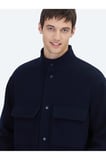 Lacivert Comfort Fit Dik Yaka Casual Dokuma Mont