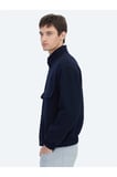 Lacivert Comfort Fit Dik Yaka Casual Dokuma Mont
