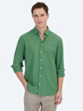 Fıstık Yeşili Düz Regular Fit Dokuma Casual %100 Pamuk Gömlek