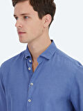 Havacı Mavi Düz Regular Fit Dokuma Casual Pamuk Karışımlı Gömlek