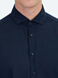 Lacivert Düz Regular Fit Dokuma Casual Pamuk Karışımlı Gömlek