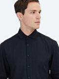 Siyah Düz Regular Fit Dokuma Casual Pamuk Karışımlı Gömlek
