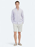Lila Düz Regular Fit Dokuma Casual Pamuk Karışımlı Gömlek