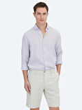 Lila Düz Regular Fit Dokuma Casual Pamuk Karışımlı Gömlek