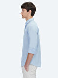 Mavi Düz Regular Fit Dokuma Casual Pamuk Karışımlı Gömlek