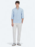 Mavi Düz Regular Fit Dokuma Casual Pamuk Karışımlı Gömlek
