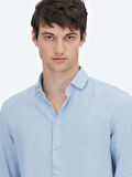 Mavi Düz Regular Fit Dokuma Casual Pamuk Karışımlı Gömlek