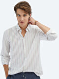 Kiremit Çizgili Regular Fit Dokuma Casual %100 Pamuk Gömlek