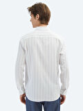 Kiremit Çizgili Regular Fit Dokuma Casual %100 Pamuk Gömlek