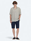 Mavi Desenli Oversize Fit Dokuma Casual Gömlek