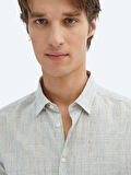 Mavi Çizgili Regular Fit Dokuma Casual Pamuk Karışımlı Gömlek
