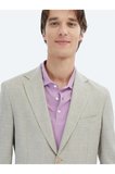 Açık Haki Desenli Modern Fit Keten Karışımlı Ceket