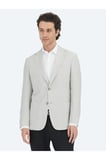 Gri Desenli Modern Fit Keten Karışımlı Ceket