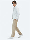 Beyaz Regular Fit Casual Dokuma Mont