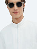 Beyaz Regular Fit Casual Dokuma Mont