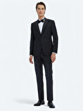 Siyah Düz Slim Fit Çıkarılabilir Kruvaze Yaka Prinç Smokin Takım Elbise