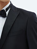 Siyah Düz Slim Fit Çıkarılabilir Kruvaze Yaka Prinç Smokin Takım Elbise