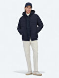 Lacivert Regular Fit Kapüşonlu Casual Dokuma Mont