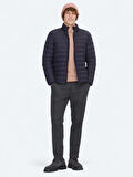 Lacivert Regular Fit Dik Yaka Casual Dokuma Mont