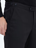 Siyah Dokuma Regular Fit Smart Casual Pamuk Karışımlı Pantolon
