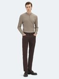 Kahverengi Dokuma Regular Fit Casual Pamuk Karışımlı Pantolon