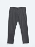 Gri Düz Dokuma Regular Fit Casual Pamuk Karışımlı Pantolon