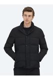 Siyah Regular Fit Kapüşonlu Casual Dokuma Mont
