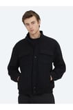 Siyah Comfort Fit Dik Yaka Casual Dokuma Mont
