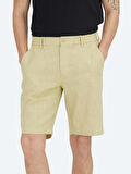 Yağ Yeşili Dokuma Jogging Fit Casual Pamuk Karışımlı Bermuda