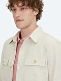 Bej Regular Fit Dokuma Pamuk Karışımlı Overshırt