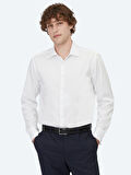 Beyaz Düz Regular Fit Dokuma Klasik %100 Pamuk Gömlek