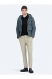Haki Regular Fit Kapüşonlu Casual Dokuma Mont