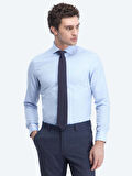 Açık Mavi Düz Regular Fit Dokuma Klasik Pamuk Karışımlı Gömlek