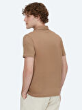 Kahverengi Polo Yaka Pamuk Karışımlı T-Shirt