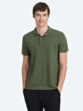 Haki Düz Polo Yaka %100 Pamuk T-Shirt