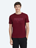 Bordo Baskılı Bisiklet Yaka %100 Pamuk T-Shirt