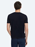 Lacivert Düz Bisiklet Yaka %100 Pamuk T-Shirt