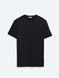 Lacivert Düz Bisiklet Yaka %100 Pamuk T-Shirt