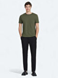 Haki Düz Bisiklet Yaka %100 Pamuk T-Shirt
