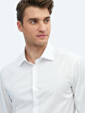Beyaz Düz Slim Fit Dokuma Klasik %100 Pamuk Gömlek