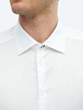 Beyaz Düz Slim Fit Dokuma Klasik %100 Pamuk Gömlek