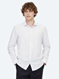 Beyaz Düz Regular Fit Dokuma Klasik Pamuk Karışımlı Gömlek