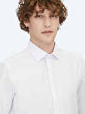 Beyaz Düz Regular Fit Dokuma Klasik Pamuk Karışımlı Gömlek