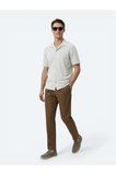 Bej Desenli Regular Fit Casual Keten Karışımlı Gömlek