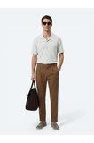 Bej Desenli Regular Fit Casual Keten Karışımlı Gömlek